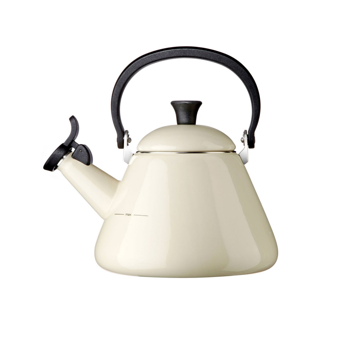 Le Creuset Wife panna med visselpipa 1,6 L Creme Alessi MDL06 Plissé vattenkokare 1,7 l Crema